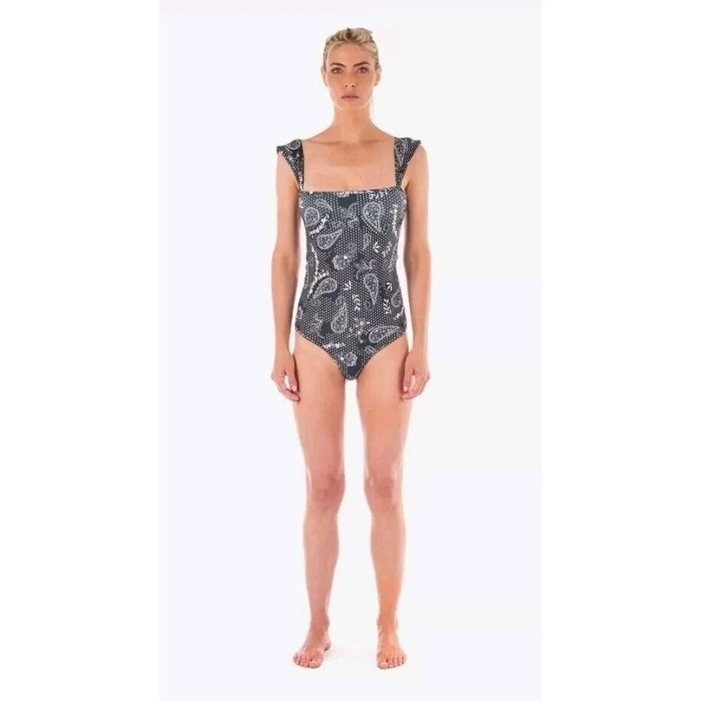 Plush Brand Bandana Print Body Bodysuit Size Small Thong Black White NWT